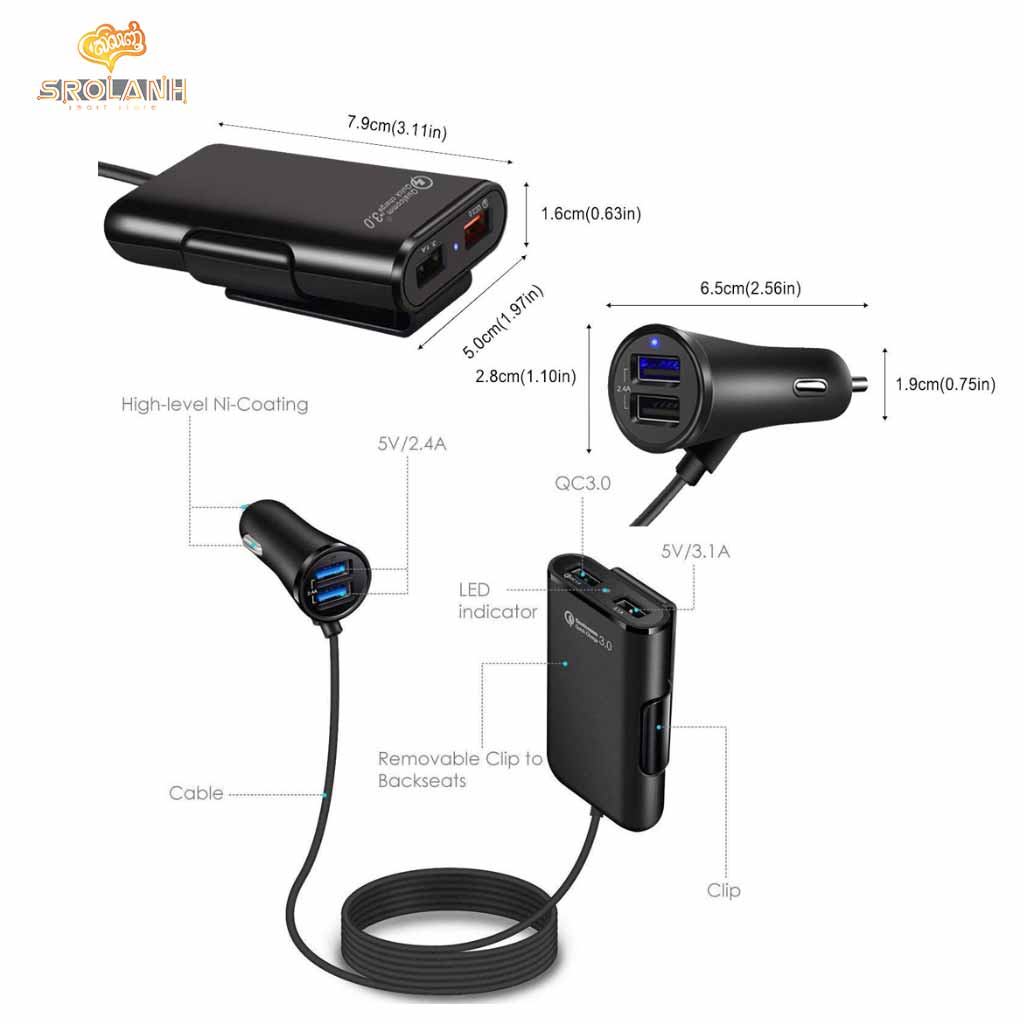 LIT The 4USB car charger with charger HUB CDP4A-C01