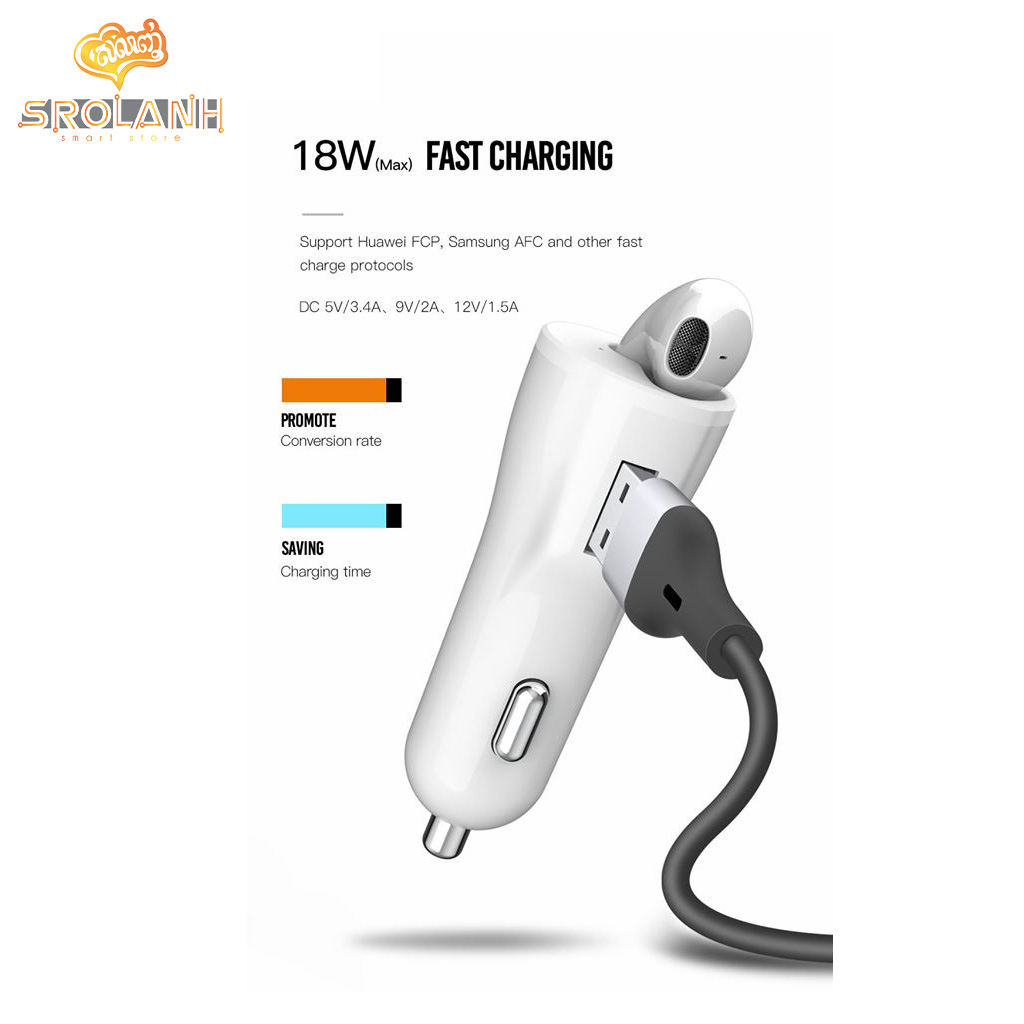 XO 18W Car Charger + bluetooth Earphone CB1