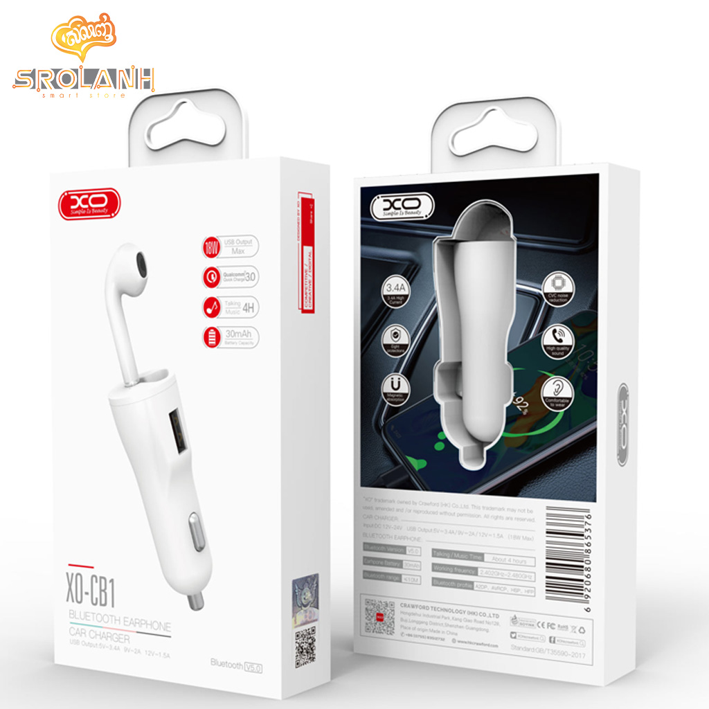 XO 18W Car Charger + bluetooth Earphone CB1