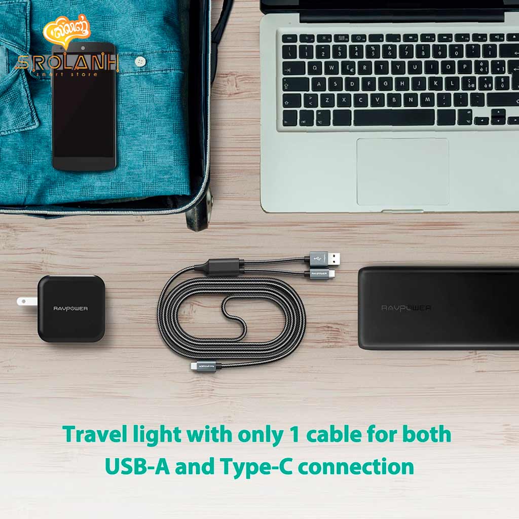 RAVPOWER 2 in 1 1m/3.3ft USB-C to USB-A/USB-C Cable