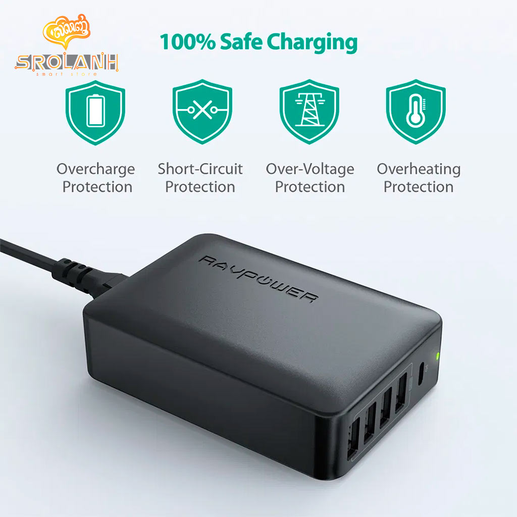 RAVPOWER PD Pioneer 60W 5-Port Wall Charger USB PD Up to 45W RP-PC059