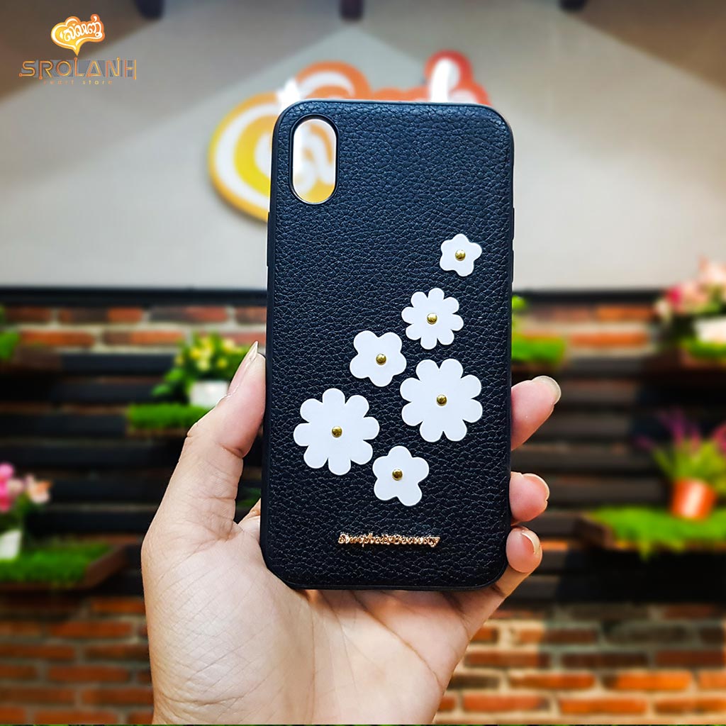 XO Mushang Series plating PU+Creative Riveting flower protective case for iPhone X