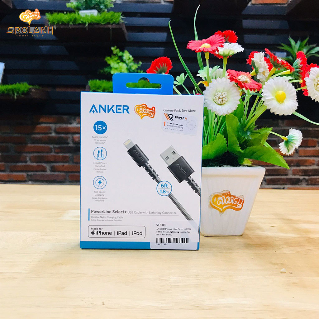 ANKER Power Line Select+USB Cable with Lightning Connector 6ft/1.8m