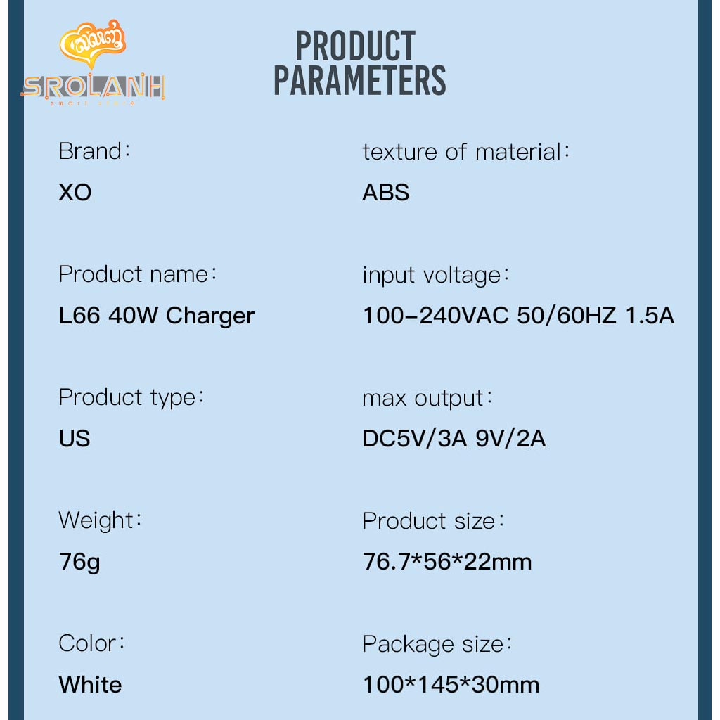 XO L66 US 40W Fast Charger Single Port