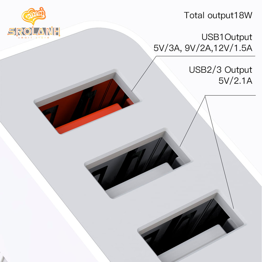 XO L72 EU QC3.0+2.1A 3USB Charger