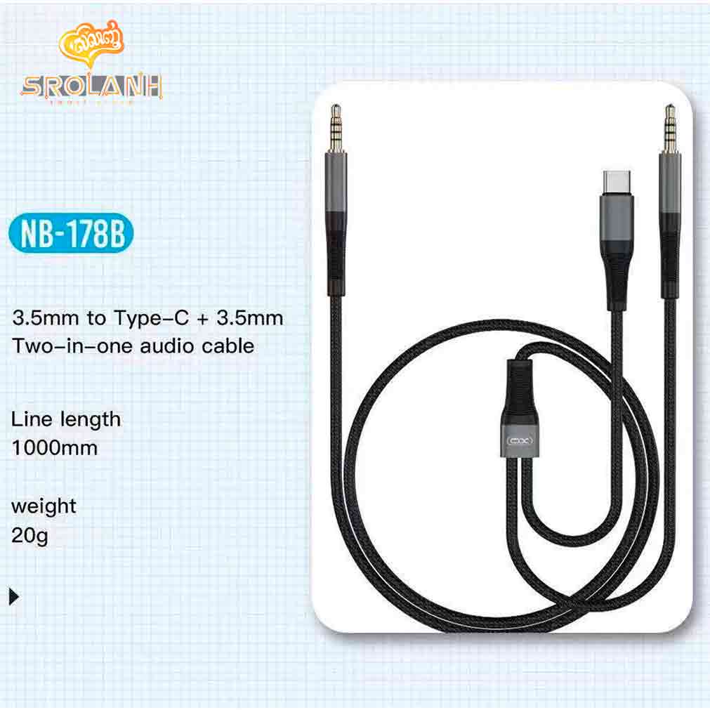XO NB178B 2 in 1 Audio Adapter Cable DC3.5 TO DC3.5+TYPE-C 1M