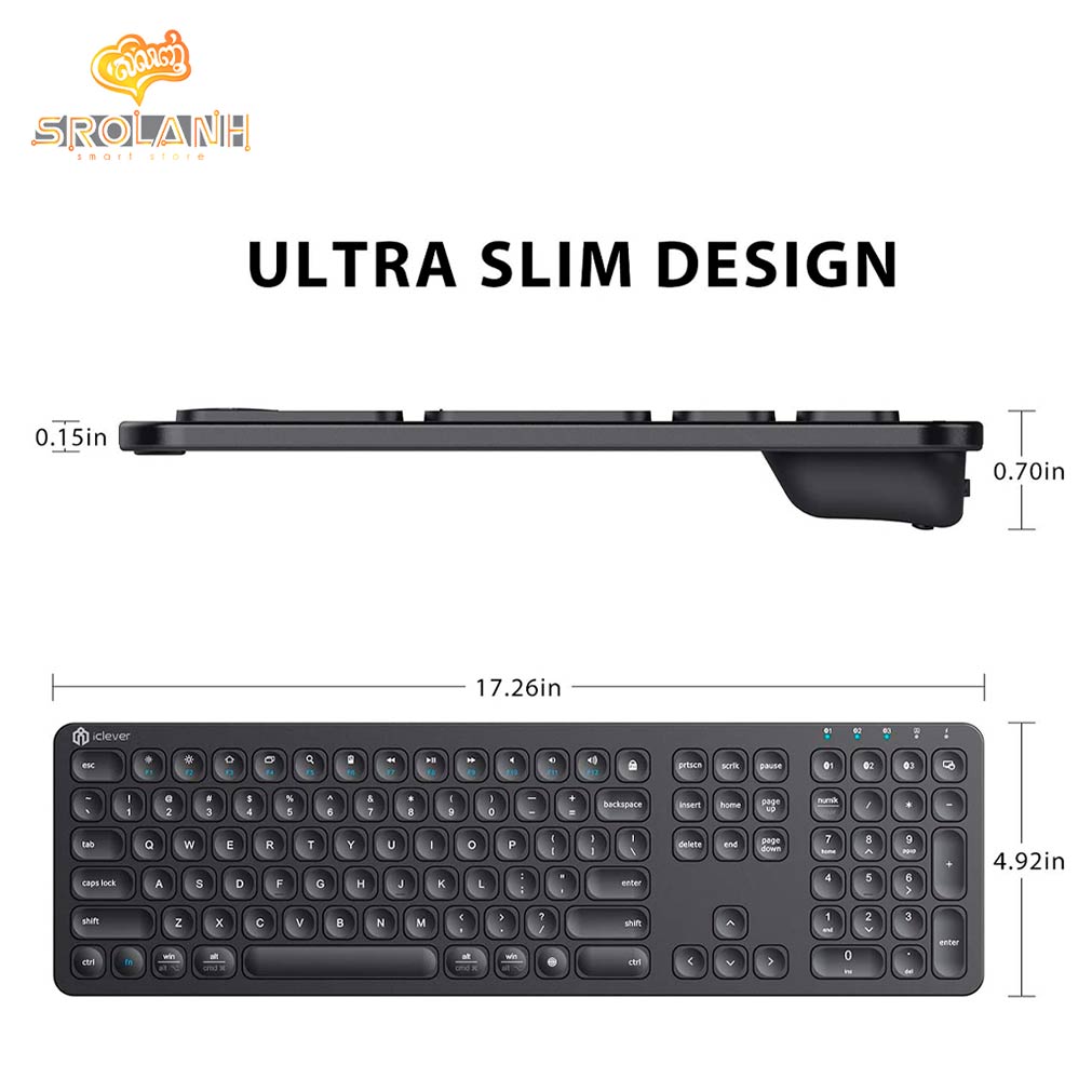 iClever Multi-Device Ultra Slim Rechargeable Wireless Keyboard BKA38B