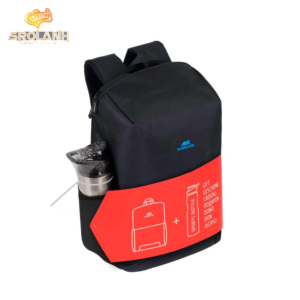 RIVACASE Regent BUNDLE 8068 Black Full Size Laptop Backpack 15.6″+Sports bottle