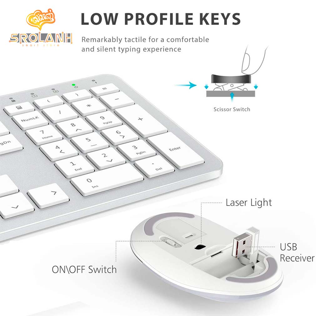 iClever Full Size Wireless Keyboard With Number Pad IC-GK08