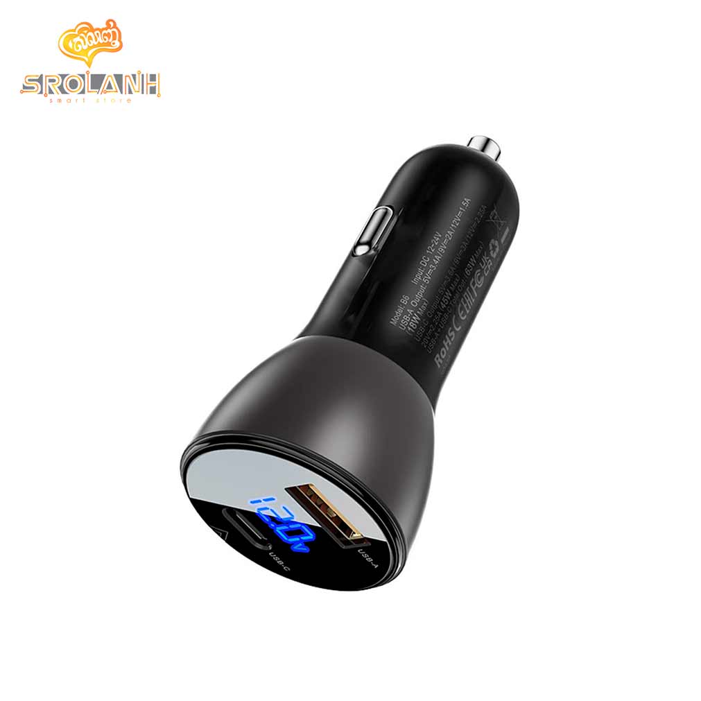 ACEFAST B6 Metal Car Charger 63W ( USB-A + USB-C ) With Digital Display