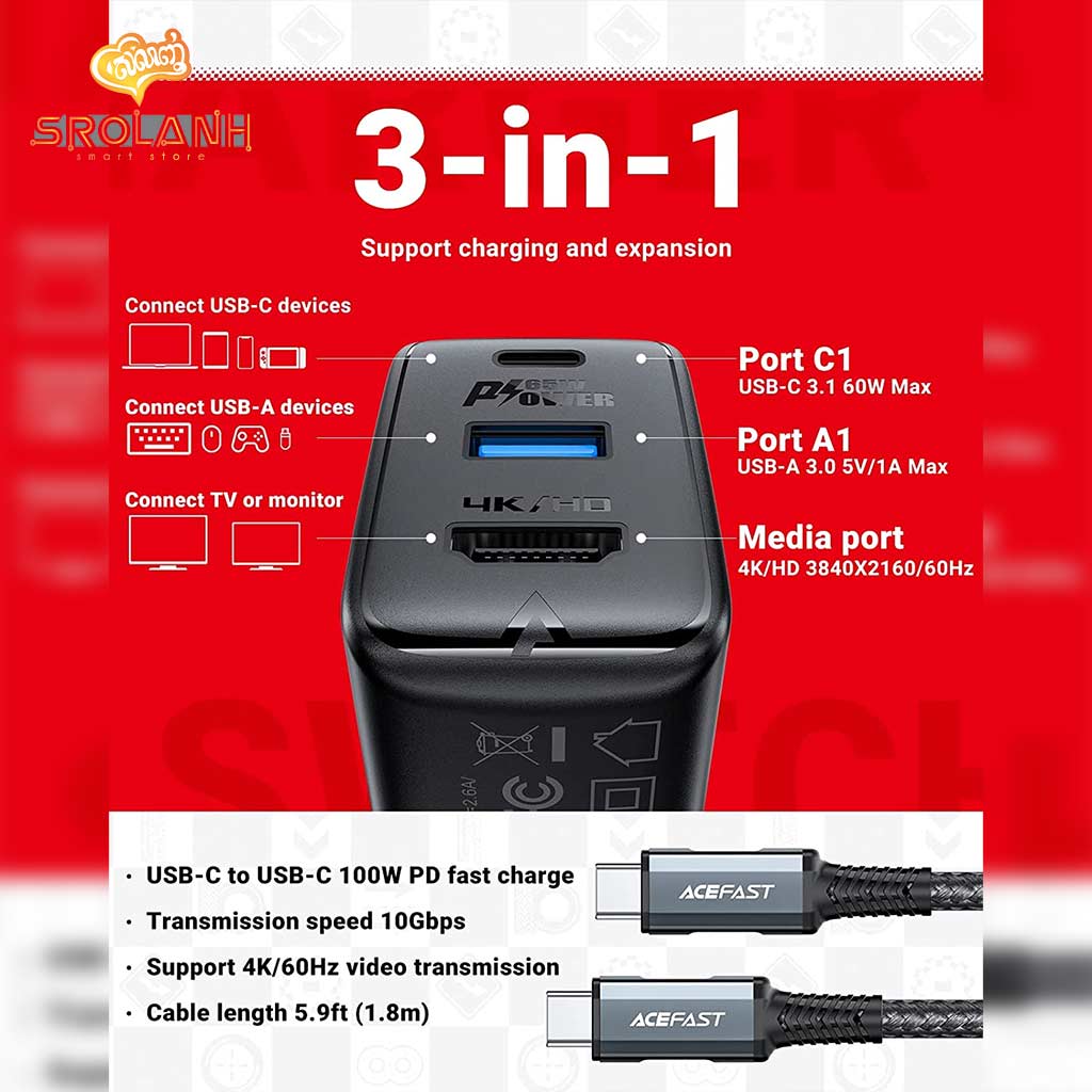 ACEFAST A17 65W GaN Multi-Function  HUB Charger Set ( EU )