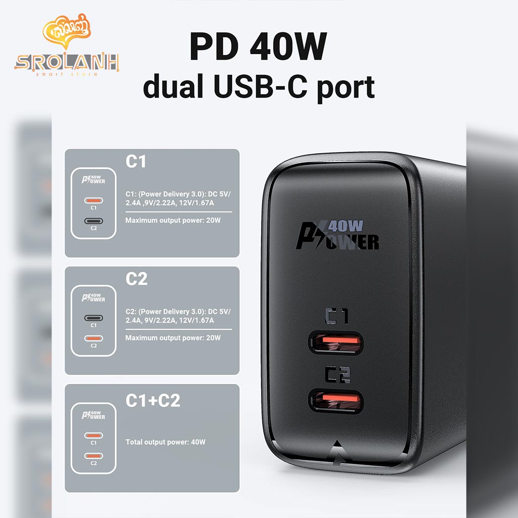 ACEFAST A11 PD40W (USB-C+USB-C) Dual Port Charger (US)