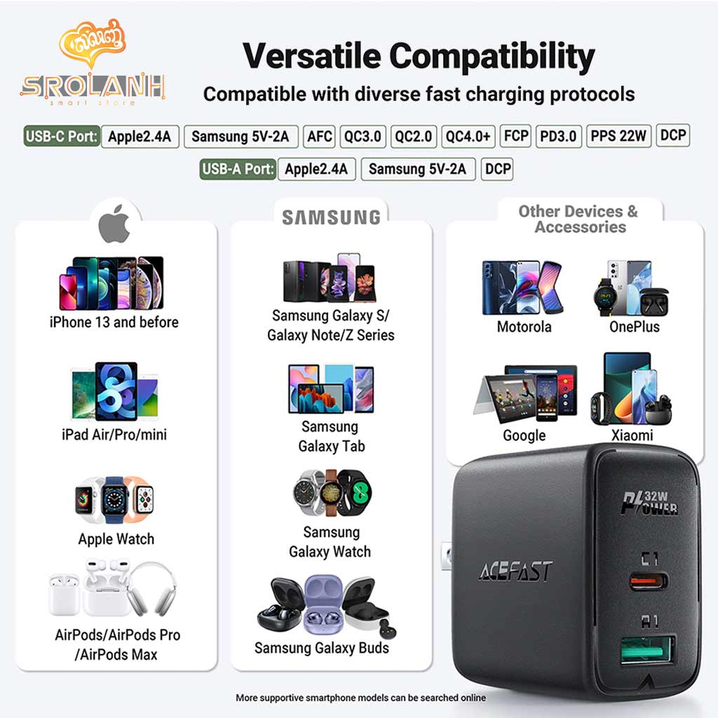 ACEFAST A7 PC32W (USB-C+USB-A) Dual Port Charger (US)