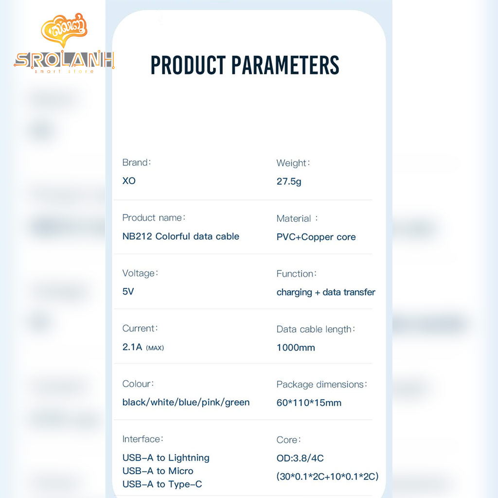 XO NB212 2.1A USB Cable for Type-c