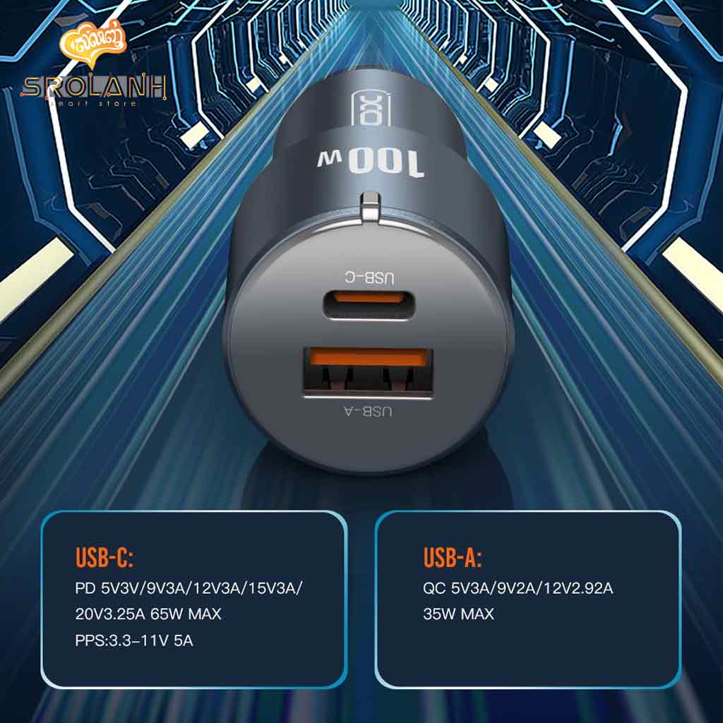 XO CC47 PD65W+USB35W Shared 100W Metal High Power Car Charger