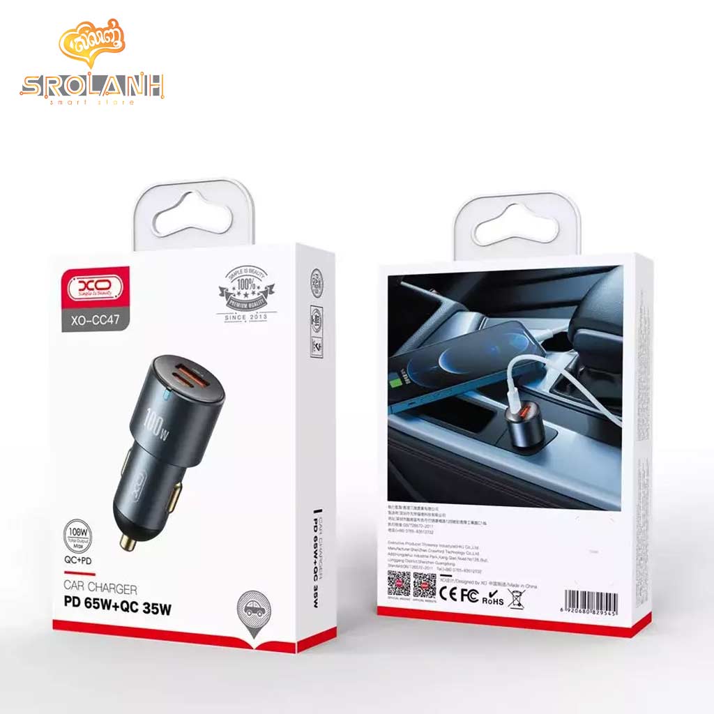 XO CC47 PD65W+USB35W Shared 100W Metal High Power Car Charger