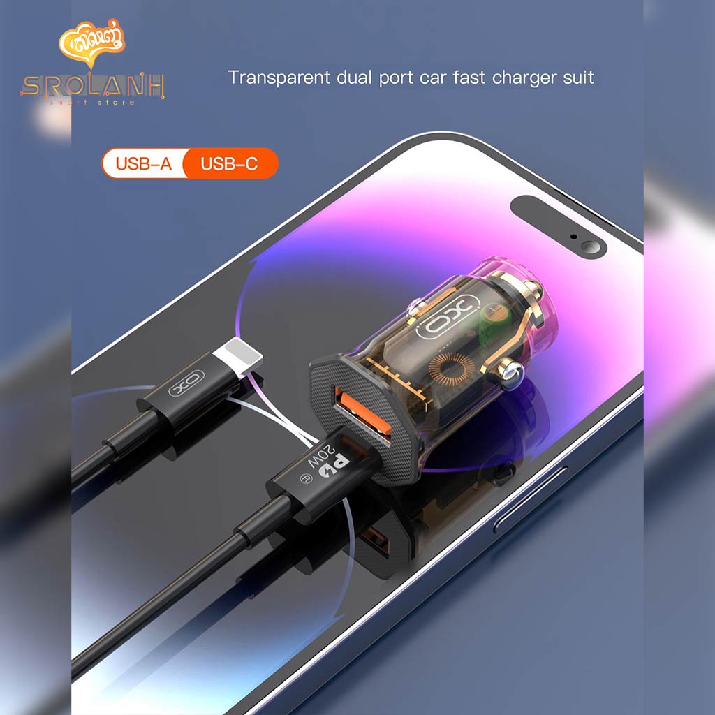 XO CC50 Transparent Design PD20W+QC3.0 18W Fast Car Charger 