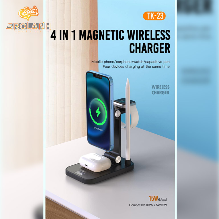 XO TK23 Digital Display Magnetic 4 in 1 (Mobile Phone 15W/Headphone 5W/Watch 2.5W/Capacitive Pen 2W)