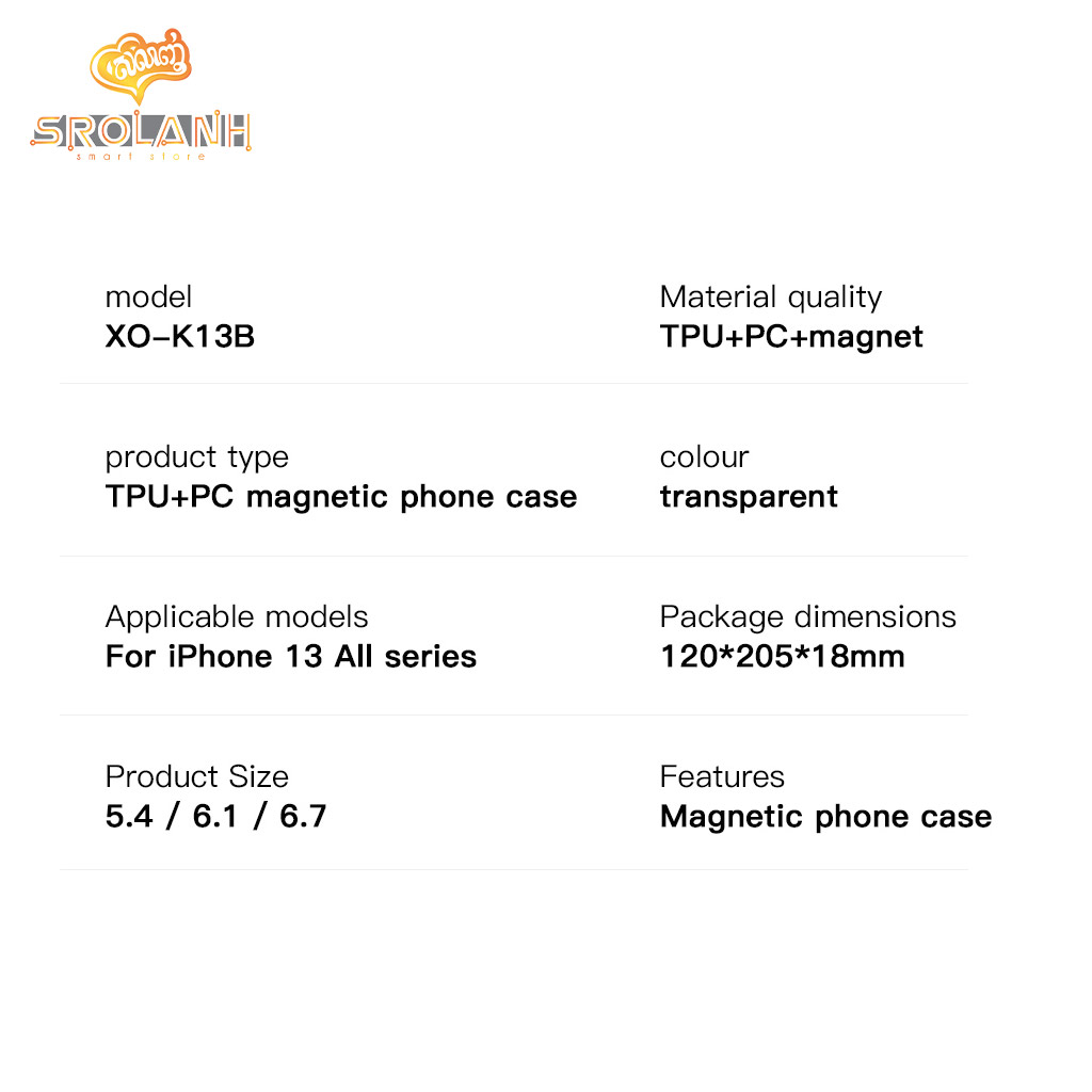 XO-K13B Transparent TPU+PC Magnetic Phone13 6.1