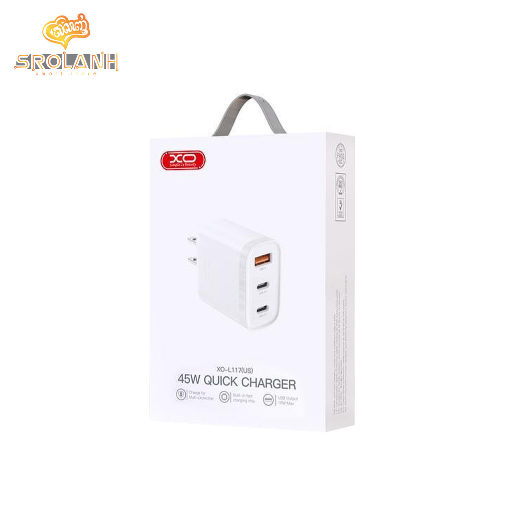 XO L117 (US) PD45W/QC18W (2USB-C+1USB-A) fast charging charger