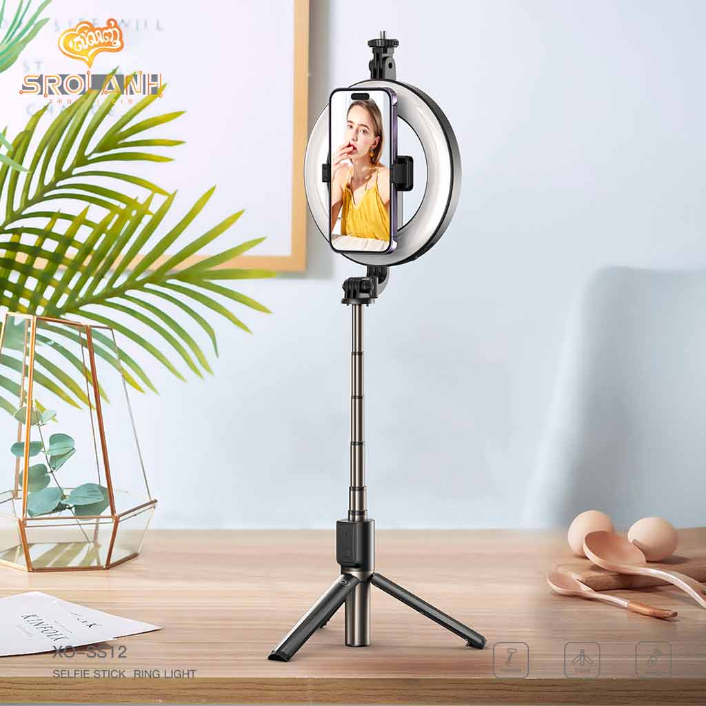 XO-SS12 Bluetooth selfie stick Direct broadcast tripod with fill light(Gopro camera and other devices available),95CM 