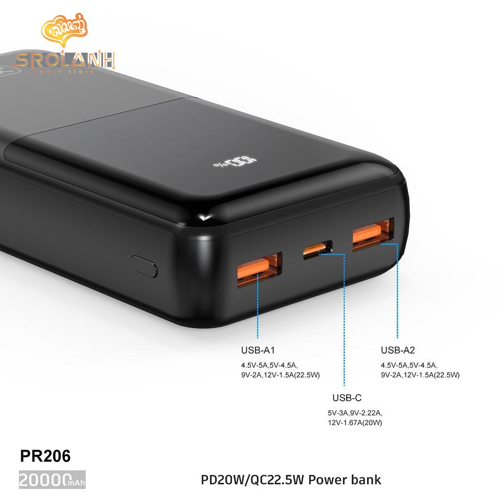 XO PR206 20000mAh Digital Display Fast Charge(PD20W / QC22.5W)