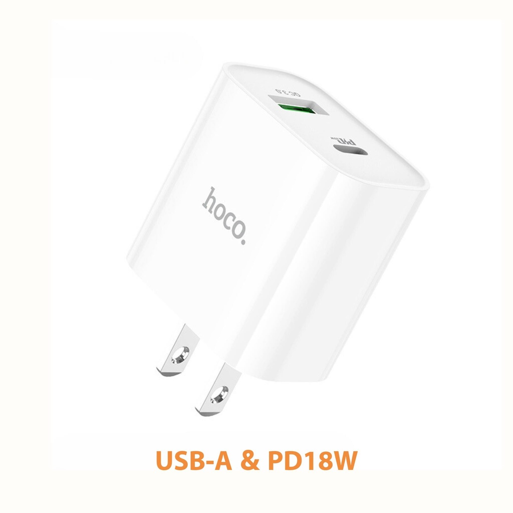 HOCO C80 Plus Rapido wall charger, USB 18W and Type-C 20W