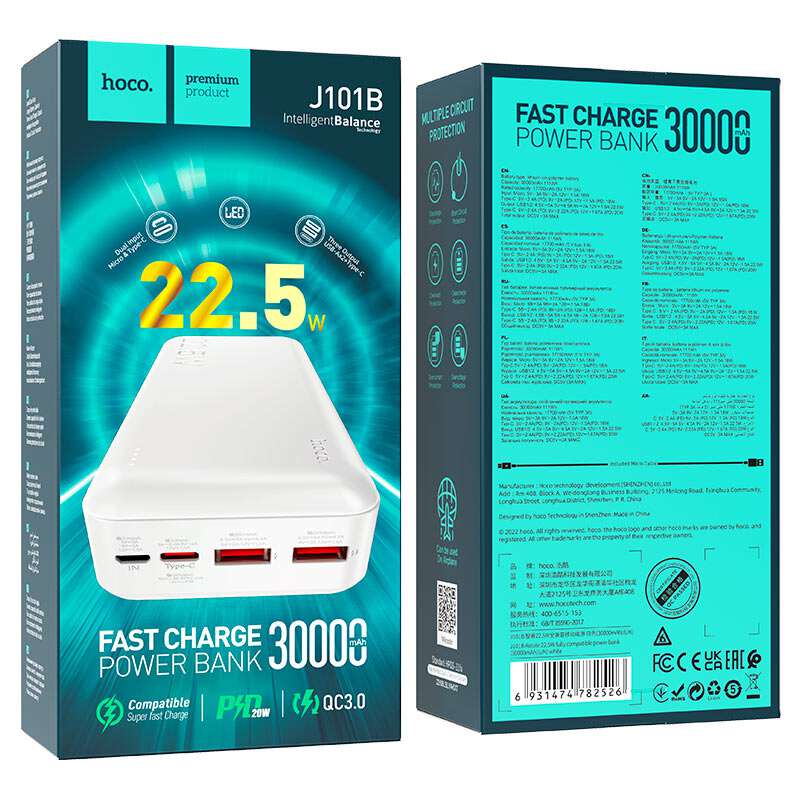 HOCO J10B 30000mAh Compatible Super Fastcharging (USB-C 20W/USB-A 22.5W)+QC3.0