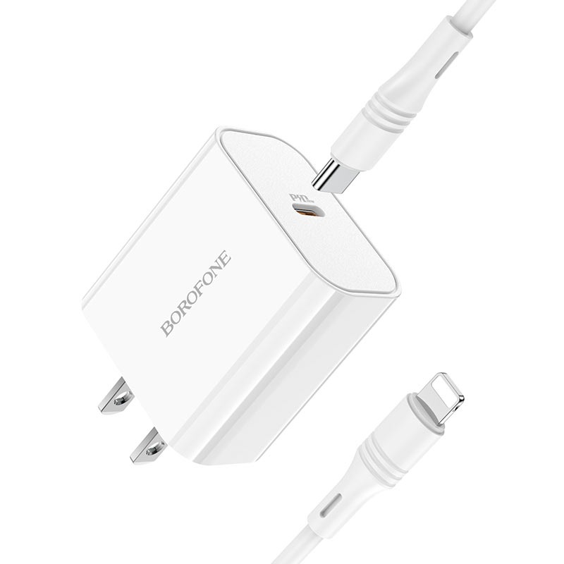 BOROFONE BA57 Easy speed wall charger, US set with cable (USB-C to Lightning)