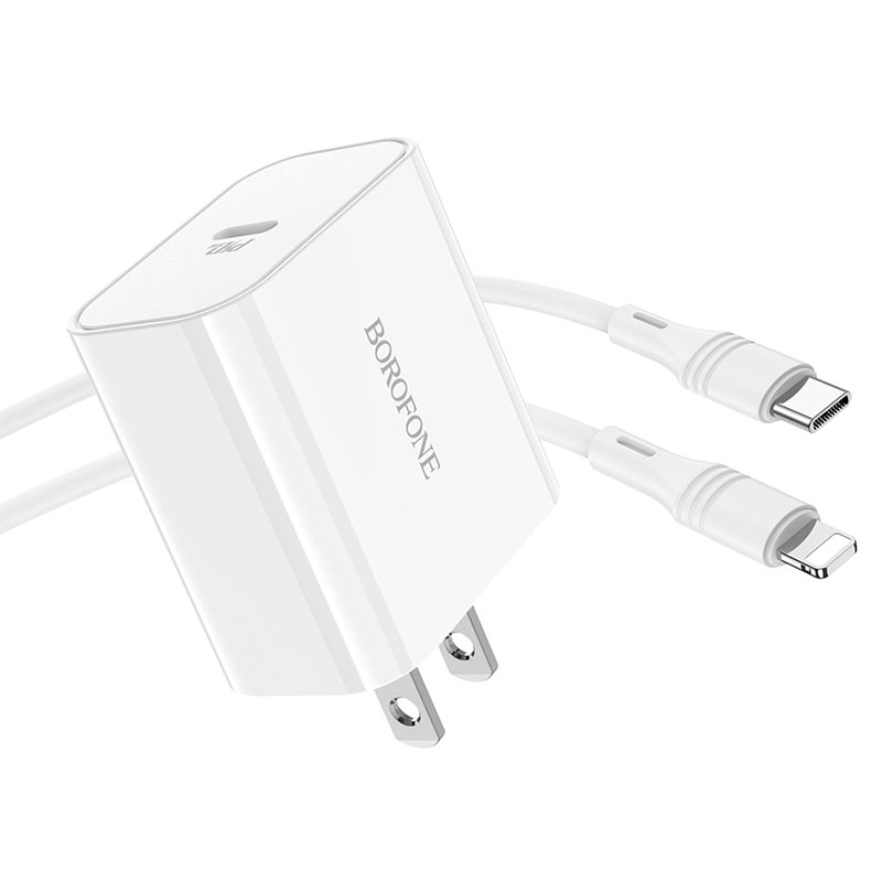 BOROFONE BA57 Easy speed wall charger, US set with cable (USB-C to Lightning)