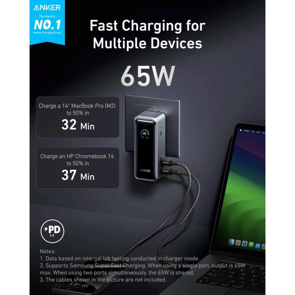 Anker Prime Power Bank 9600mAh,Built-in AC Plug 65W, Supports PD 3.0 and PPS