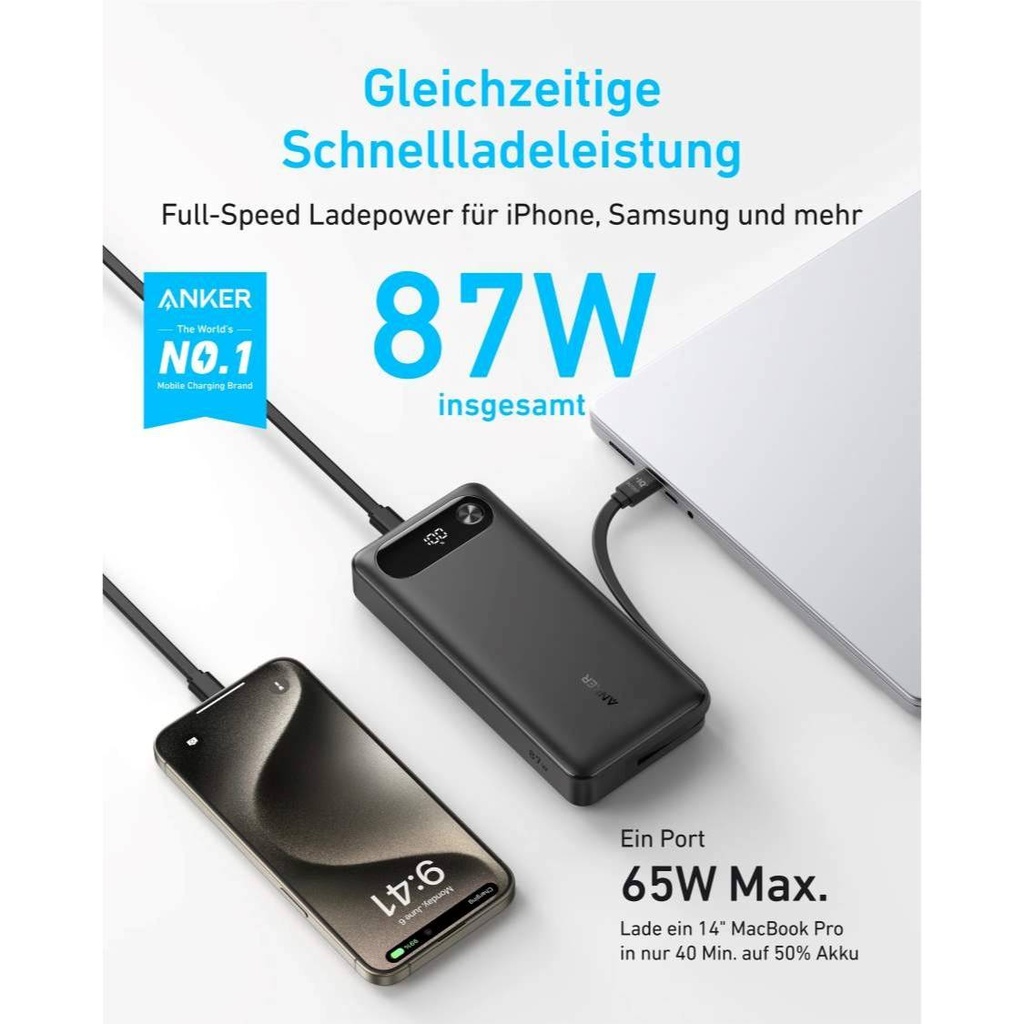 Anker Power Bank 20K 87W Max Build-In USB-C Cable