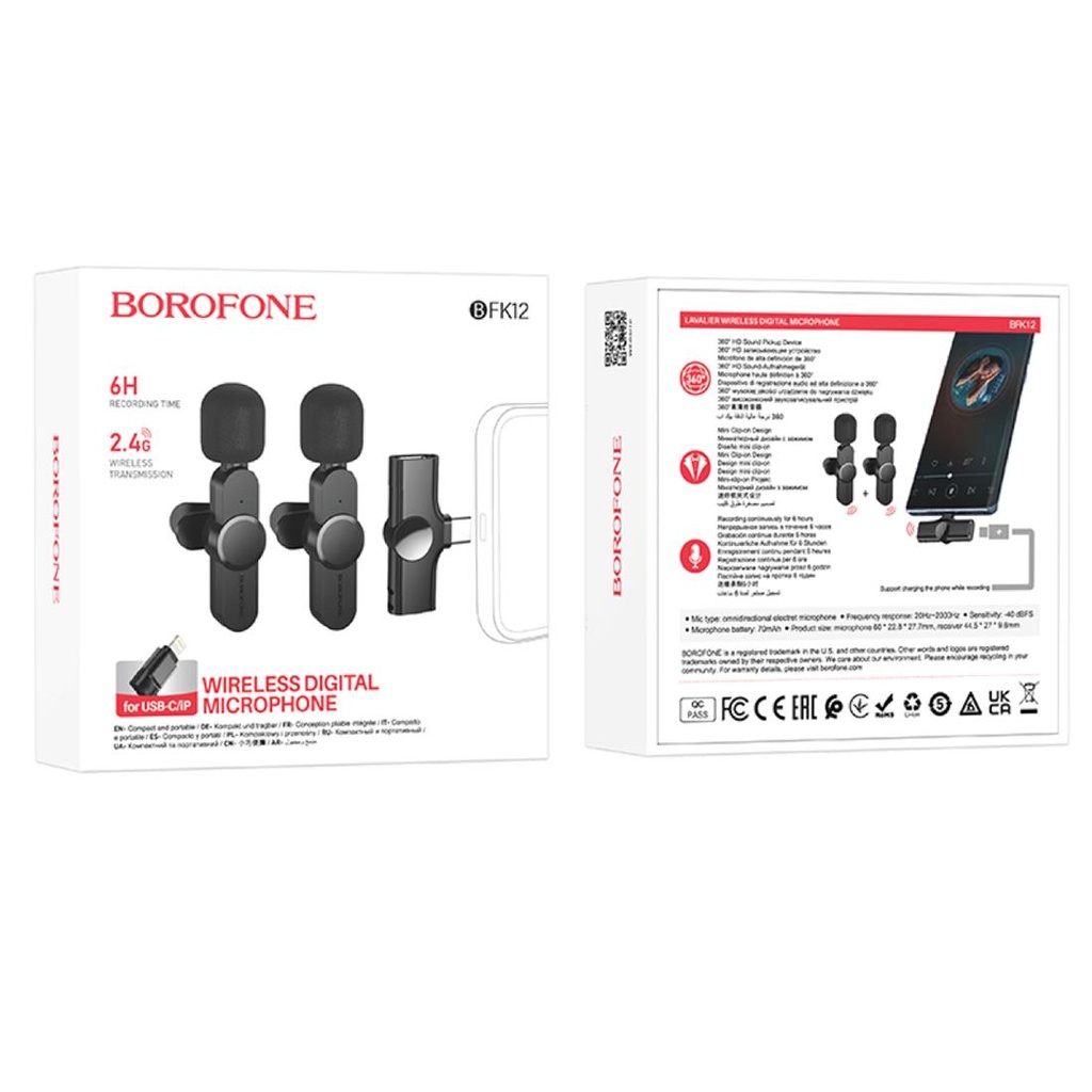BOROFONE BFK12 Trophy lavailer wireless digital microphone(iP/Type-C)-Black