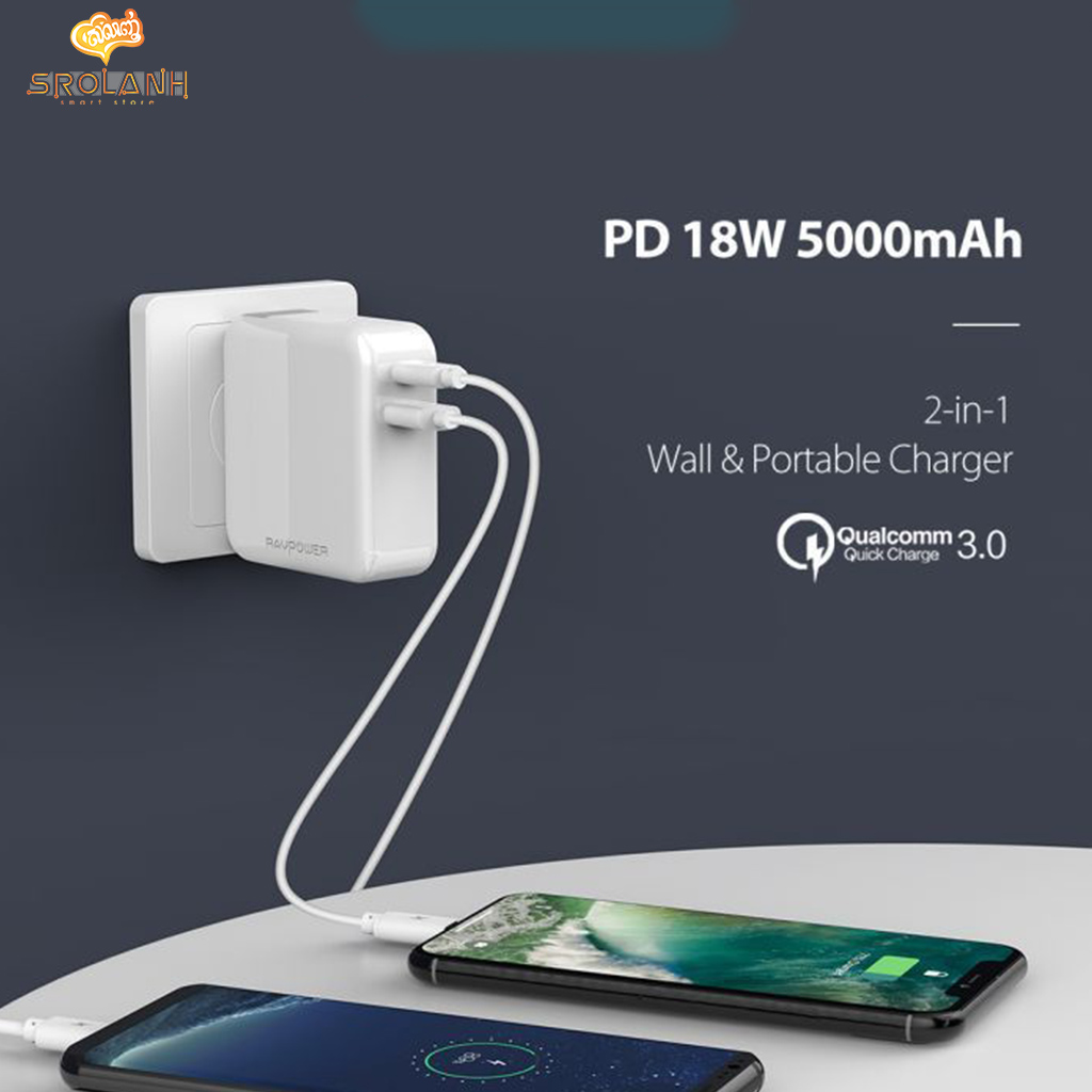 RAVPOWER Wall Charger & Portable Charger 2 in 1 5000mAh RP-PB101