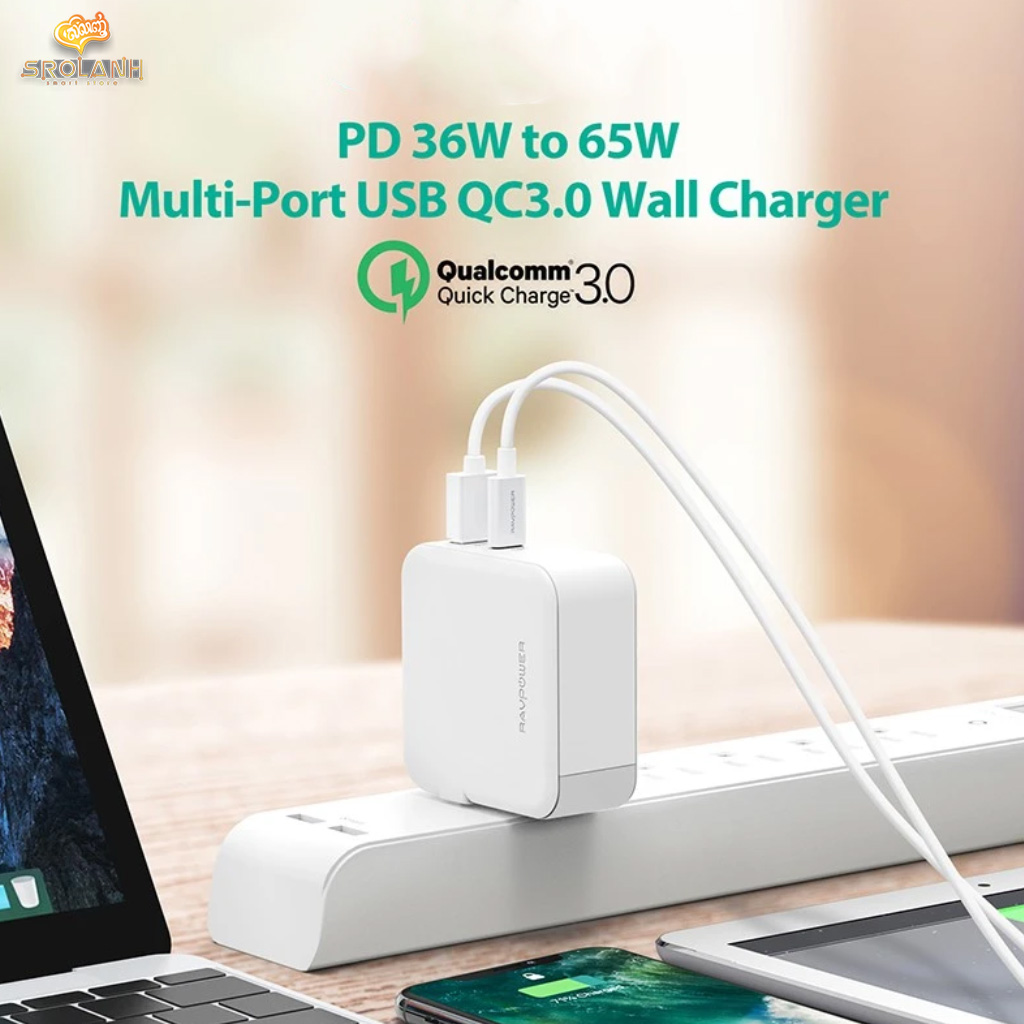 RAVPOWER 36W Dual-Port USB PD Wall Charger PD18W+QC3.0 RP-PC080