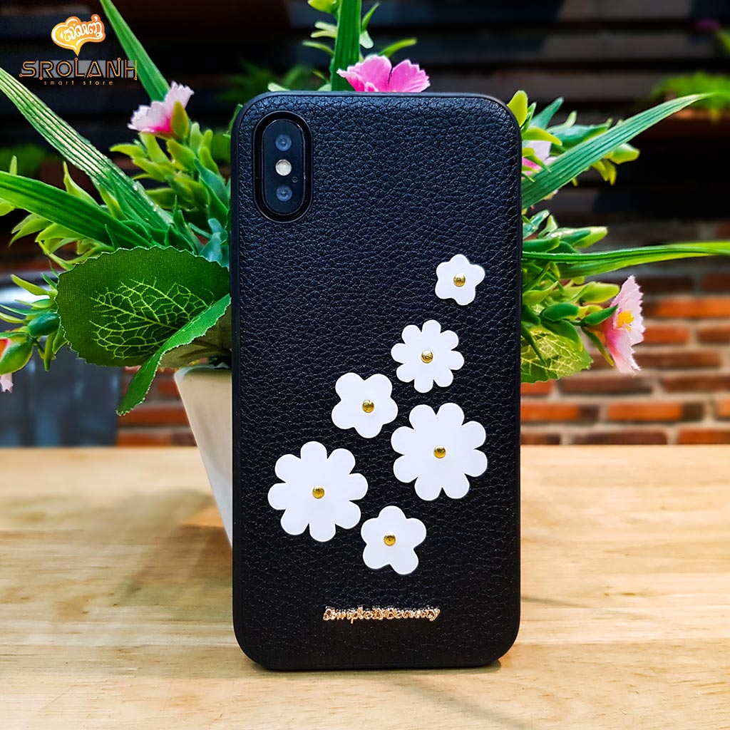 XO Mushang Series plating PU+Creative Riveting flower protective case for iPhone X