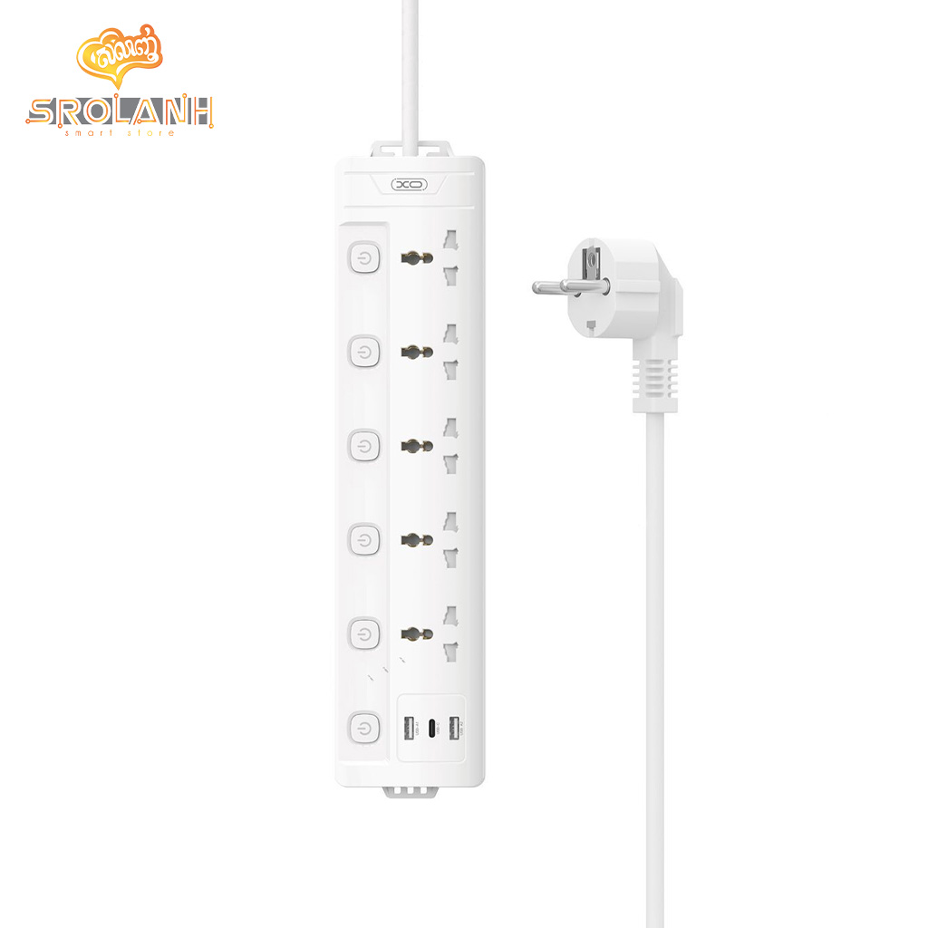 XO WL19 (EU) long row 5AC jack+USB-A+1USB-C with Independent Switch