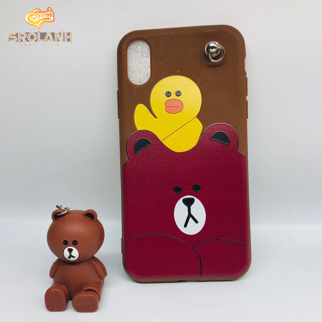 Classic case brown panda with cartoon chains for iphone X