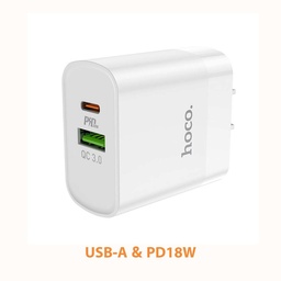 [CHG0395BL] HOCO C80 Plus Rapido wall charger, USB 18W and Type-C 20W