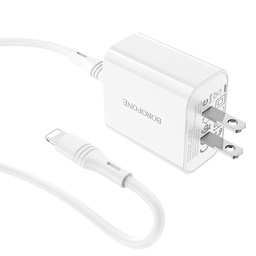 [CHG0401WH] BOROFONE BA57 Easy speed wall charger, US set with cable (USB-C to Lightning)