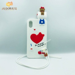 [IPC429WH] Cartoon Soft Case with lanyard fun being together for Iphone X